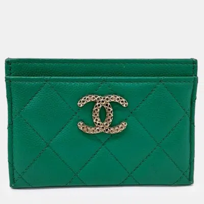 Pre-owned Chanel Caviar Green Card Holder Ap3188