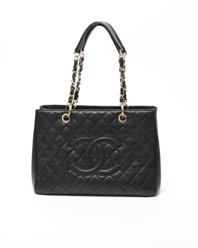 Pre-owned Chanel Caviar Gst Grand Shopping Tote Bag In Black