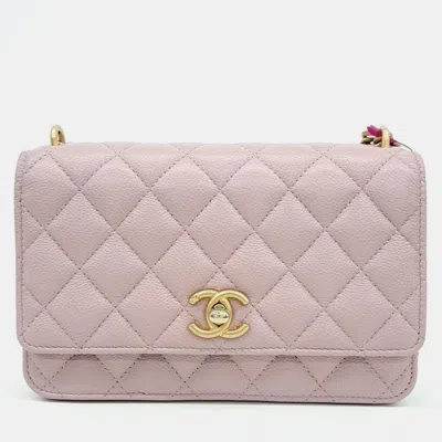 Pre-owned Chanel Caviar Heart Ball Woc Mini Crossbody Bag In Purple