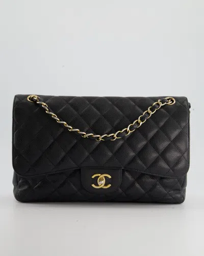 Pre-owned Chanel Caviar Jumbo Classic Double Flap Bag With Gold Hardware Rrp £9,240 In Black