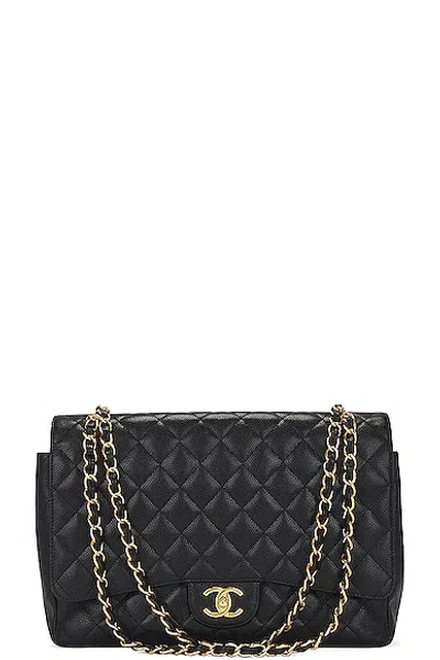 Pre-owned Chanel Quilted Caviar Double Flap Chain Shoulder Bag In Black