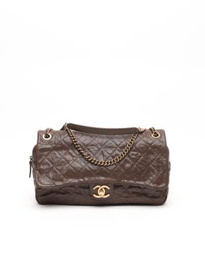 Pre-owned Chanel Caviar Jumbo Easy Flap Bag In Brown