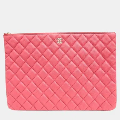 Pre-owned Chanel Caviar Large Clutch Bag In Pink