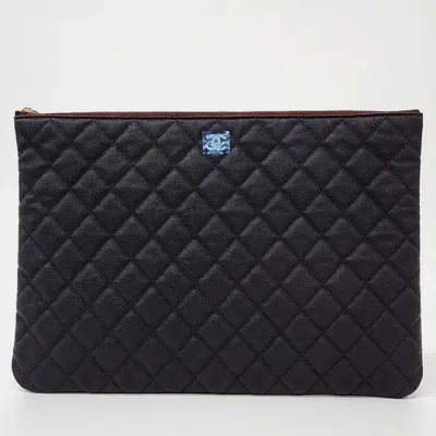 Pre-owned Chanel Caviar Large Clutch In Black