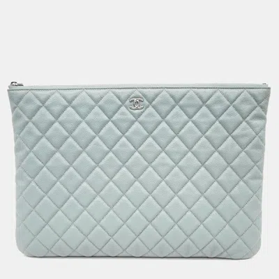 Pre-owned Chanel Caviar Large Clutch In Blue