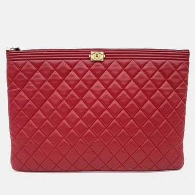 Pre-owned Chanel Caviar Large Clutch In Red