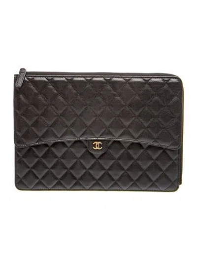 Pre-owned Chanel Caviar Large Flap Clutch In Black