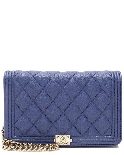 Pre-owned Chanel Caviar Leather Boy Wallet On Chain (authentic Pre-loved)