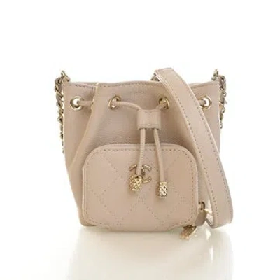 Pre-owned Chanel Caviar Leather Business Affinity Bucket Bag Mini In Neutral