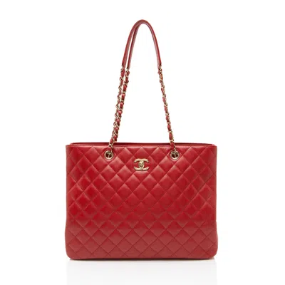 Pre-owned Chanel Caviar Leather Cc Large Shopping Tote In Red