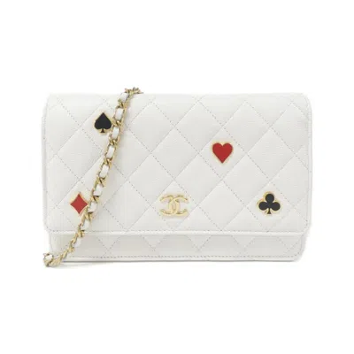 Pre-owned Chanel Caviar Leather Chain/shoulder Wallet () In White