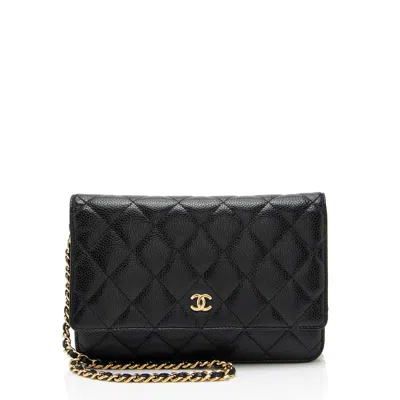 Pre-owned Chanel Caviar Leather Classic Wallet On Chain - Final Sale In Black
