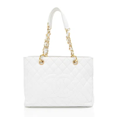 Pre-owned Chanel Caviar Leather Grand Shopping Tote In White