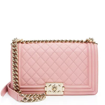 Pre-owned Chanel Caviar Leather Old Medium Boy Bag In Pink