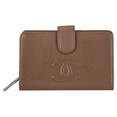 Pre-owned Chanel Caviar Leather Timeless 'cc' Logo Wallet In Brown