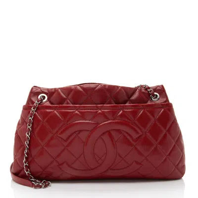 Pre-owned Chanel Caviar Leather Timeless Cc Soft Tote In Red