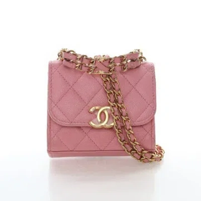 Pre-owned Chanel Caviar Leather Top Handle Clutch With Chain Mini In Pink