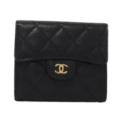 Pre-owned Chanel Caviar Leather Wallet (bi-fold) () In Black
