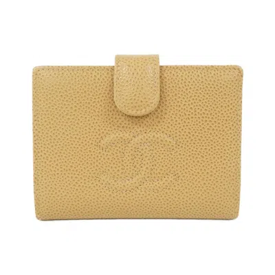 Pre-owned Chanel Caviar Leather Wallet (bi-fold) () In Sand