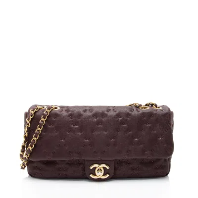 Pre-owned Chanel Caviar Leather Wild Stitch Flap Shoulder Bag In Red