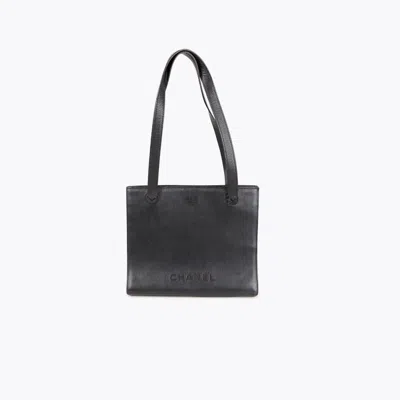 Pre-owned Chanel Caviar Logo Tote In Black