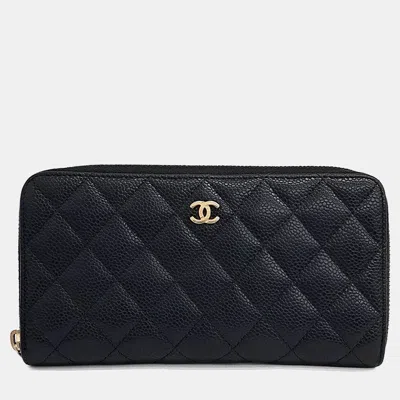 Pre-owned Chanel Caviar Long Wallet In Black