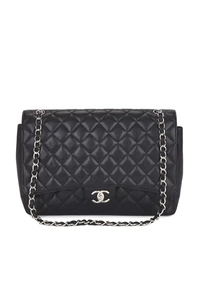 Pre-owned Chanel Caviar Maxi Classic Double Flap Bag In Black