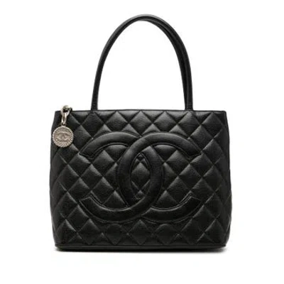 Pre-owned Chanel Caviar Medallion Calfskin Tote In Black