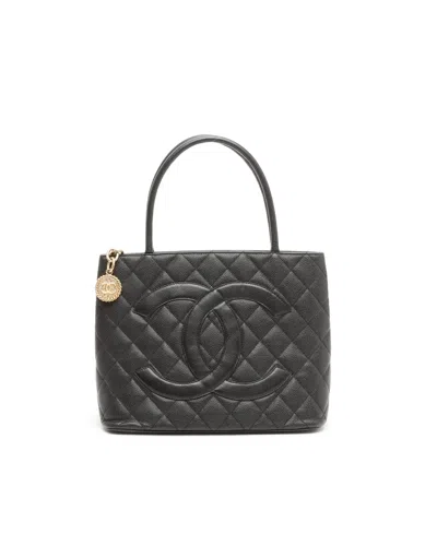 Pre-owned Chanel Caviar Medallion Tote Bag In Black