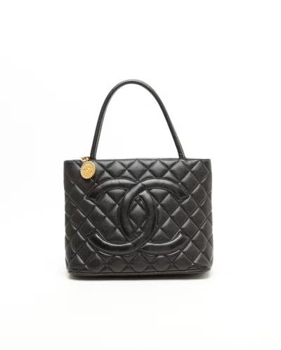 Pre-owned Chanel Caviar Medallion Tote Bag In Black