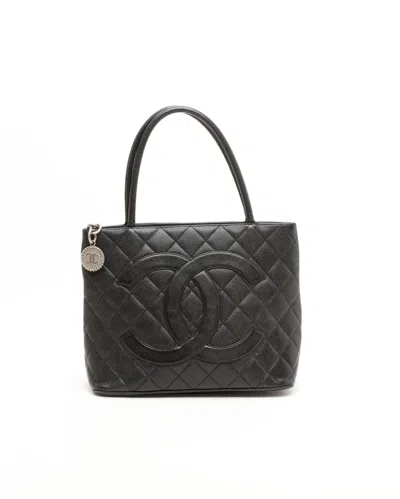 Pre-owned Chanel Caviar Medallion Tote Bag In Black