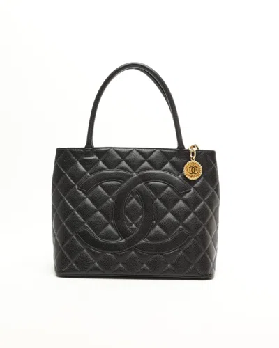 Pre-owned Chanel Caviar Medallion Tote Bag In Black