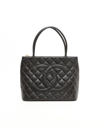 Pre-owned Chanel Caviar Medallion Tote Bag In Black