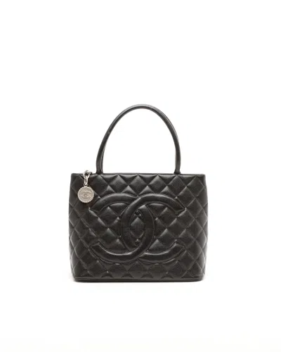 Pre-owned Chanel Caviar Medallion Tote Bag In Black