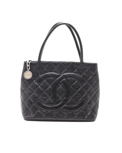 Pre-owned Chanel Caviar Medallion Tote Bag In Black