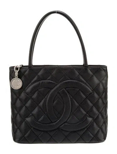Pre-owned Chanel Caviar Medallion Tote In Black