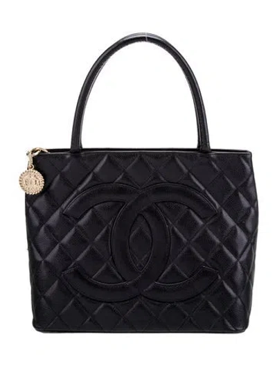 Pre-owned Chanel Caviar Medallion Tote In Black