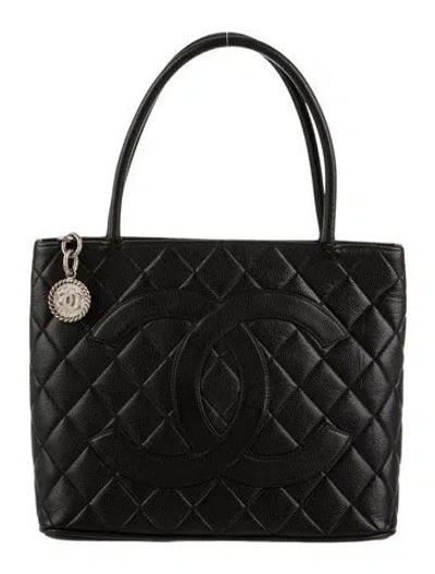Pre-owned Chanel Caviar Medallion Tote In Black