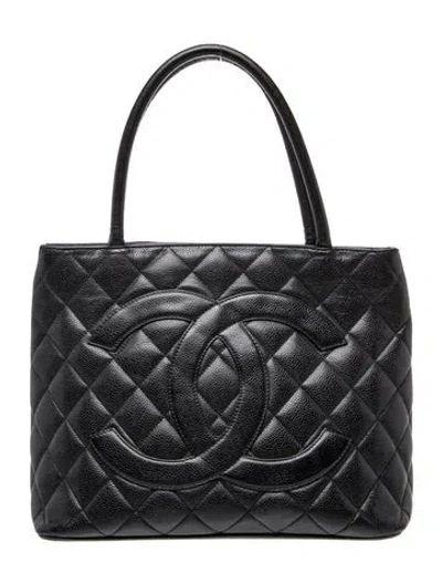 Pre-owned Chanel Caviar Medallion Tote In Black