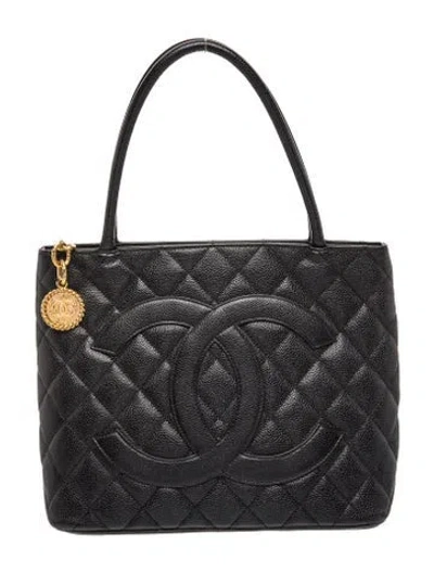 Pre-owned Chanel Caviar Medallion Tote In Black