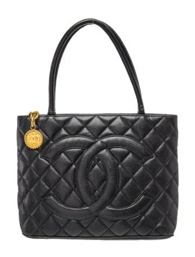 Pre-owned Chanel Caviar Medallion Tote In Black