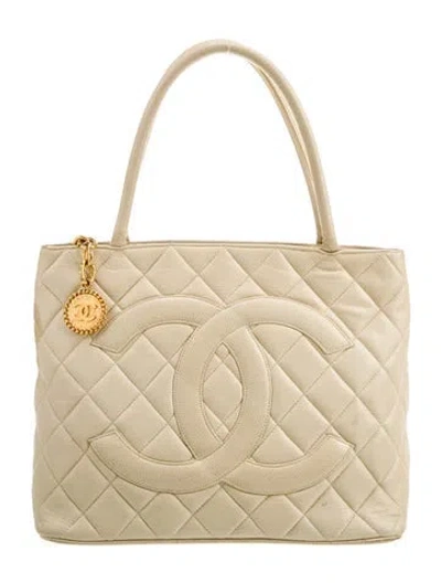 Pre-owned Chanel Caviar Medallion Tote In Neutral