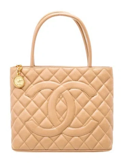 Pre-owned Chanel Caviar Medallion Tote In Neutral
