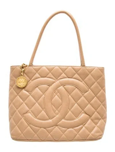 Pre-owned Chanel Caviar Medallion Tote In Neutrals