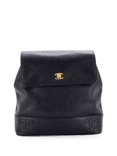 Pre-owned Chanel Caviar Medium Backpack In Black