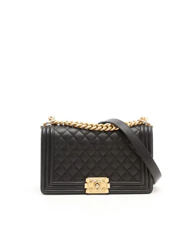 Pre-owned Chanel Caviar Medium Boy Bag In Black