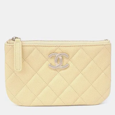 Pre-owned Chanel Caviar Mini Pouch In Yellow