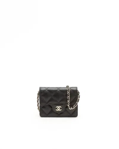 Pre-owned Chanel Caviar Mini Wallet On Chain Bag In Black