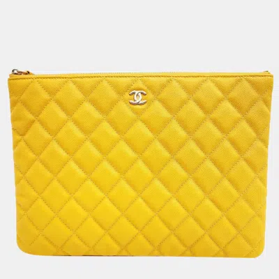 Pre-owned Chanel Caviar Neodium Clutch In Yellow