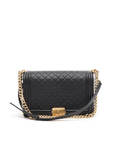 Pre-owned Chanel Caviar New Medium Boy Bag In Black